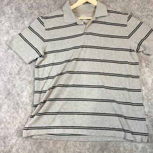 Merona Shirt L Mens Ultimate Polo Gray Striped Short Sleeve Collared 100 Cotton
